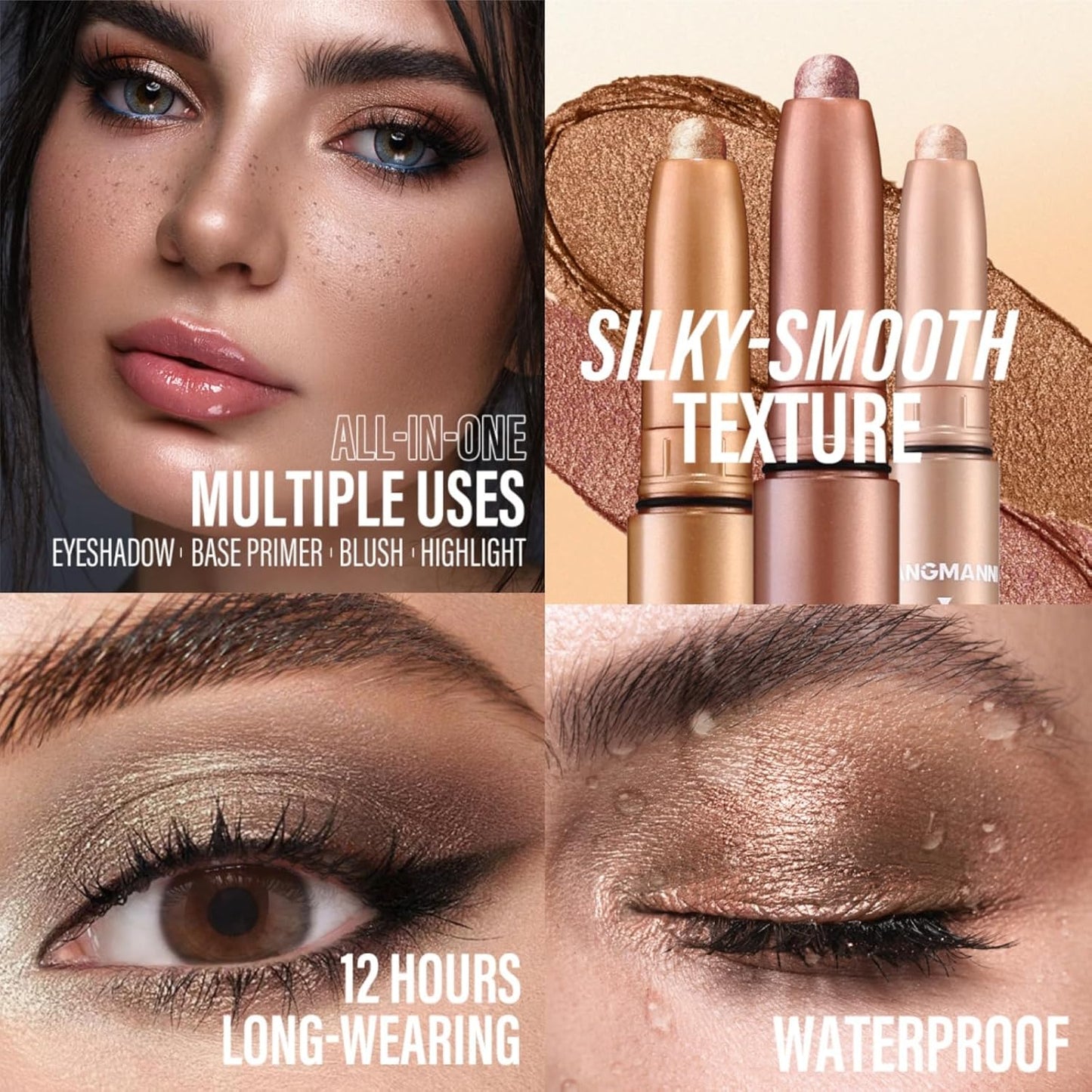 Jolilab Eyeshadow Stick Set, 4 Colors Matte Professional Bright-Colored Contouring and Highlight Stick, Cream Waterproof Long Lasting High Pigmented Eye Shadow. (4, 18+21+22+23)