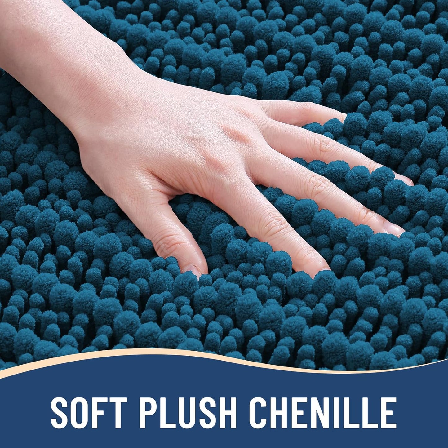 Arotive Luxury Chenille Bathroom Rug Mat, Extra Soft Thick Absorbent Shaggy Bath Rugs, Non-Slip Machine Wash Dry, Plush Bath Mats for Bathroom, Shower and Tub, 54x24, Peacock Blue