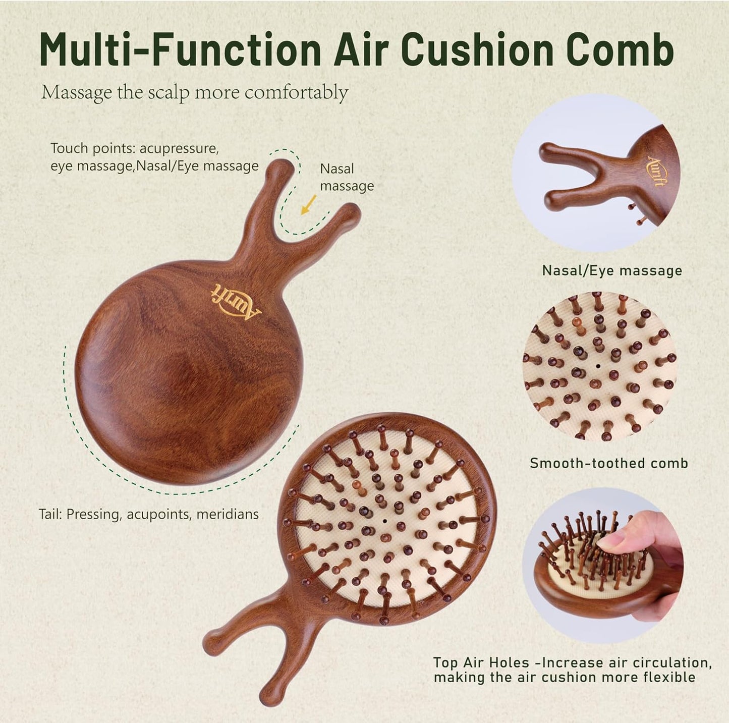 Scalp Massager Brush & Gua Sha Tool Set - Wooden Comb for Scalp Stimulation, Facial Massage & Relaxation, Handcrafted Natural Self-Care Gift Set with Storage Bag, King Wood