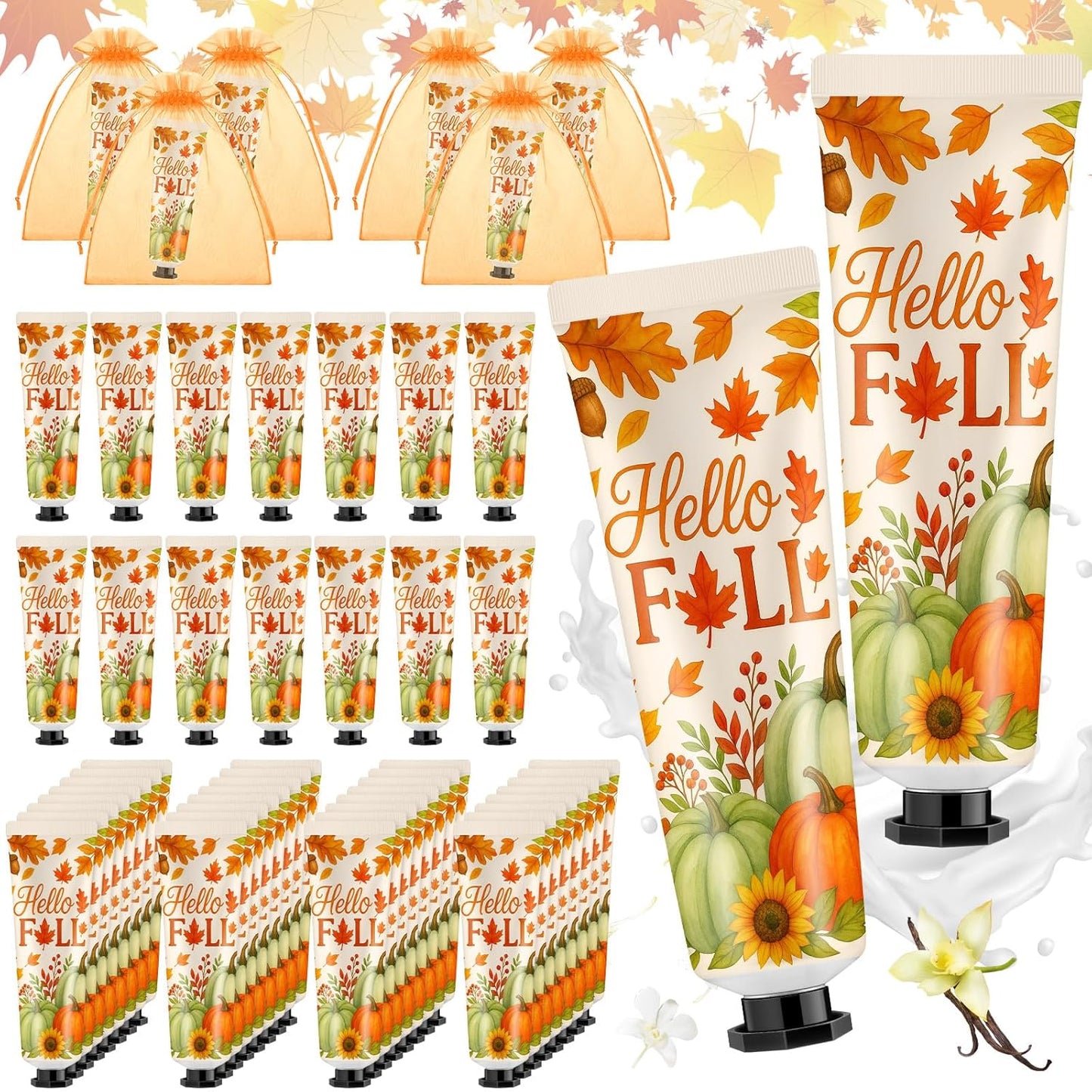 48 Sets Hello Fall Hand Cream Gifts Bulk Baby Shower Hand Cream Travel Size Lotion Bulk Fall Thanksgiving Party Supplies Favors Birthday Wedding for Guest