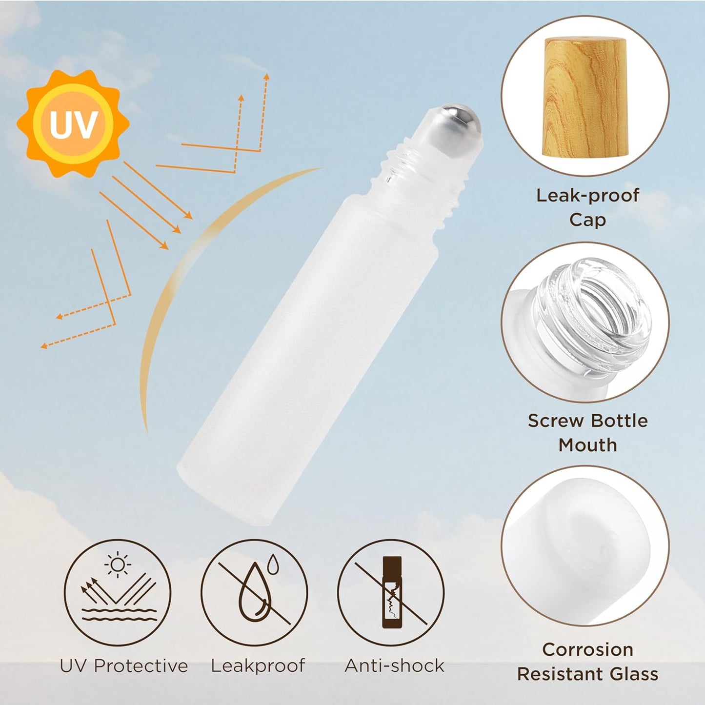 Essential Oil Roller Bottles, 4PCS (10ml & 5ml) Glass Perfume Roller Bottles with Funnel Opener and Dropper Beauty and Personal Care Tools (White-yellow cover, 4 Packs)