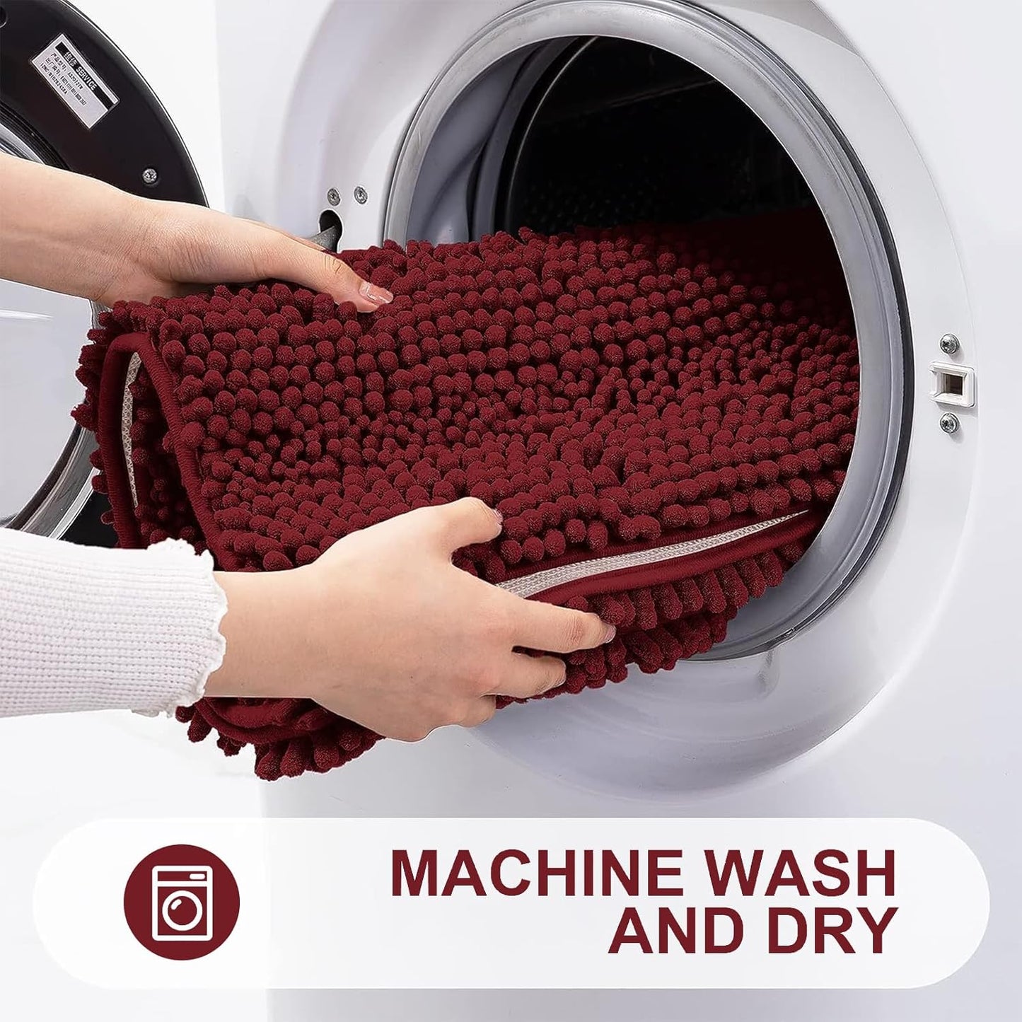 Grandaily Chenille Striped Bathroom Rugs 47x32, Extra Thick and Absorbent Bath Mats, Non-Slip Soft Plush Shaggy Shower Carpet, Machine Wash Dry, Bath Rug for Bathroom, Burgundy