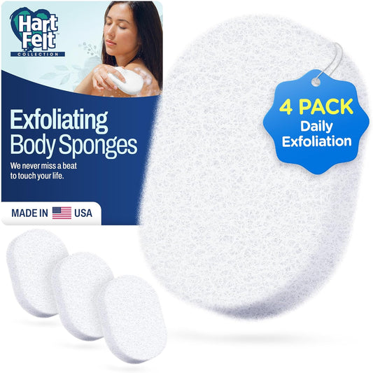 HartFelt Bath Sponges for Shower | Oval Body Wash Scrubber for Exfoliating Skin | Clean and Refresh Body, Back & Arms | Chemical-Free Body Sponge | Made in USA - Pack of 4
