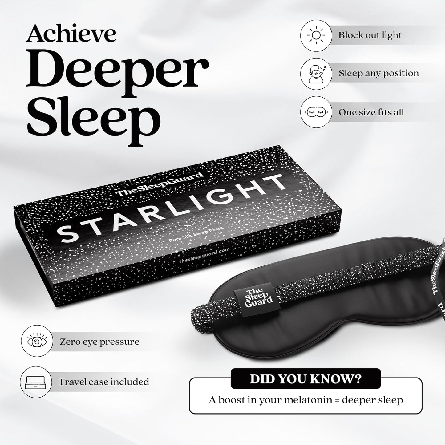 TheSleepGuard Pure Silk Sleep Mask [100% 6A Mulberry Silk, 22 Momme] Light Blocking Travel Essentials. Eye Masks for Sleeping. Black Oeko-Tex Blindfold. Eye Covers for Men & Women