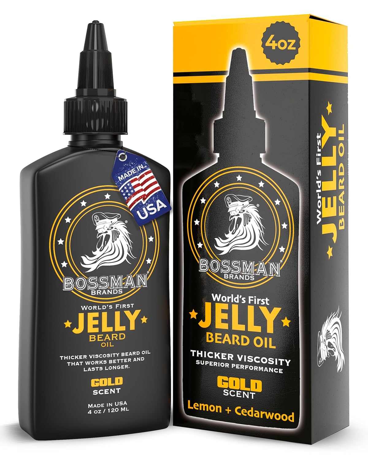 Bossman Jelly Beard Oil for Men (4 oz, Gold Scent) – Softens, Moisturizes & Conditions with Natural Ingredients