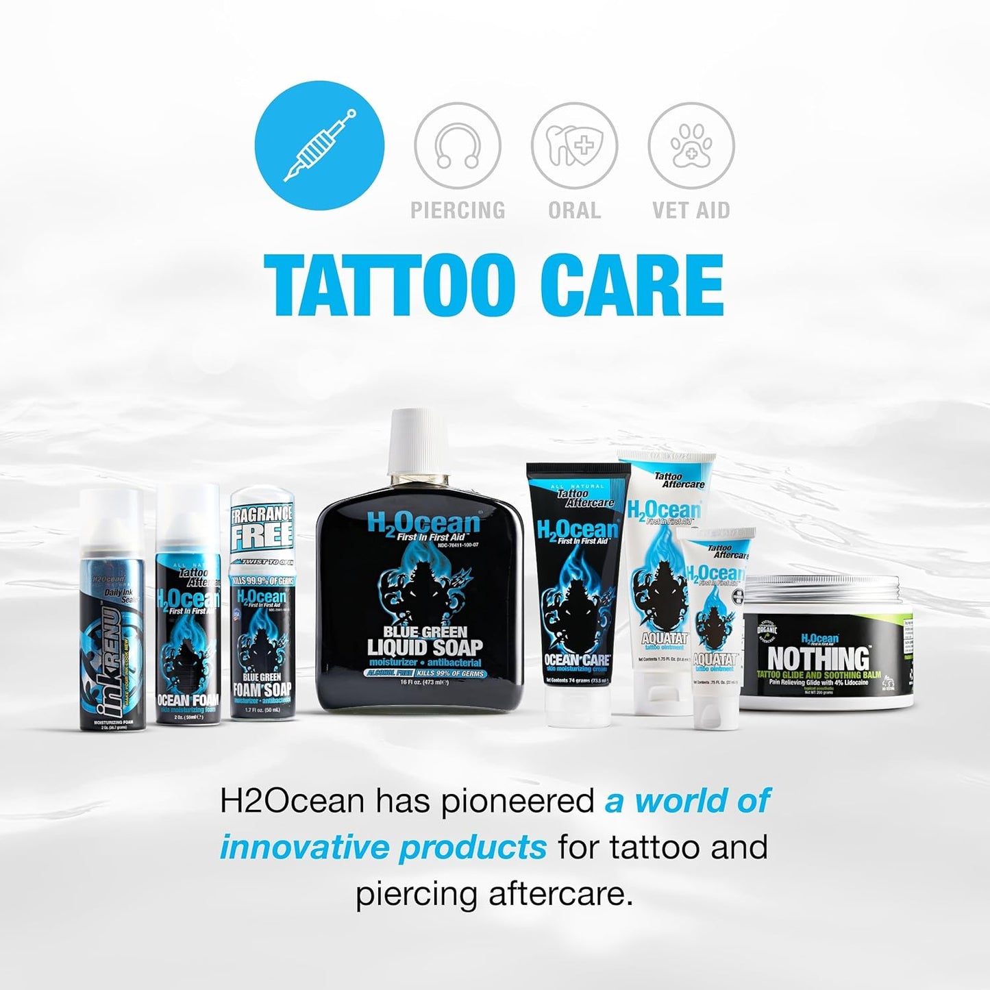 H2Ocean Ocean Care Tattoo Aftercare Lotion 2.5ounces-Fragrance Free Tattoo Moisturizing Cream-For New & Old Tattoos-Heals & Revitalizes - Dye Free (Pack of 2)