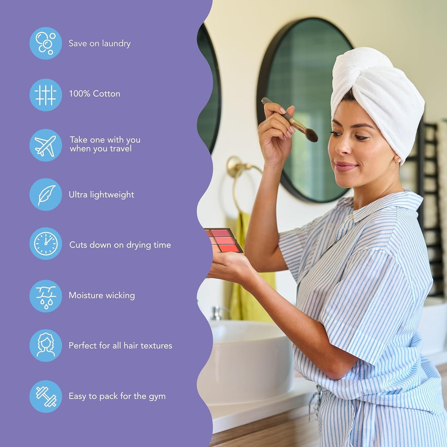 Turbie Twist 3-Pack Cotton Hair Towel Wrap for Beauty, Travel, Gifting - Fast-Drying Hair Turban for Luxurious Hair Care - For All Hair Types & Lengths - White