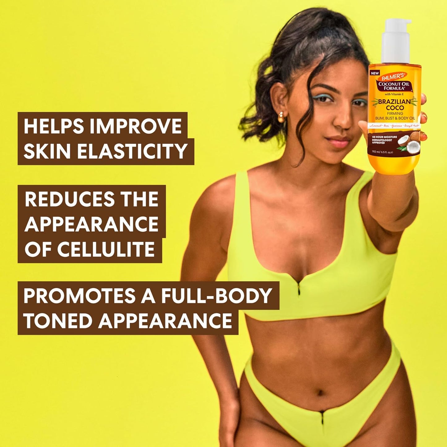 Palmer's Coconut Oil Formula Brazilian Coco Firming Body Oil with Vitamin E, 6.5 Fl Oz, Helps with Skin Tightening & Firming of Bum, Bust & Belly, Provides 48Hr Moisture, Dermatologist Approved