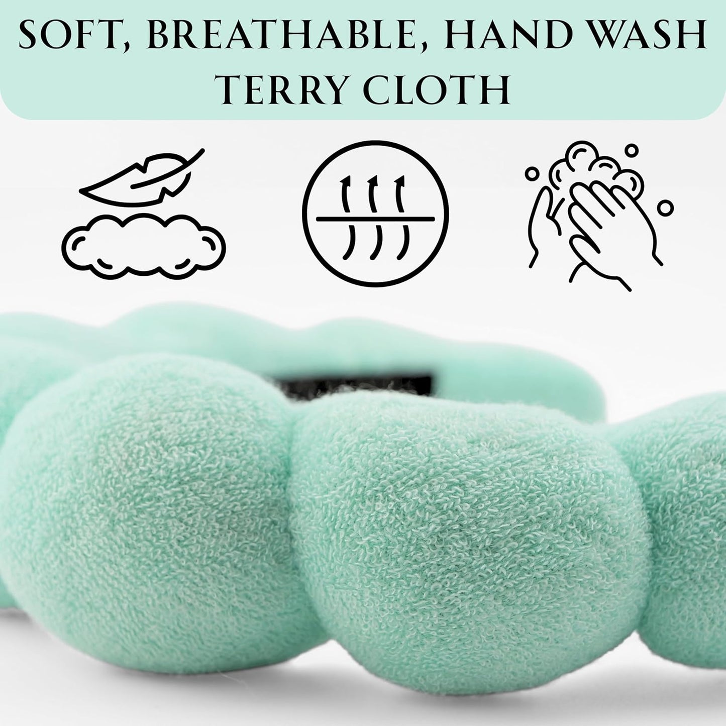 Skincare Headband - Hair Band for Washing Face & Makeup Headband for Women - Terry Cloth Hairband for Spa & Skincare Routines - Perfect for Face Wash & Makeup Application (Light Turquoise)