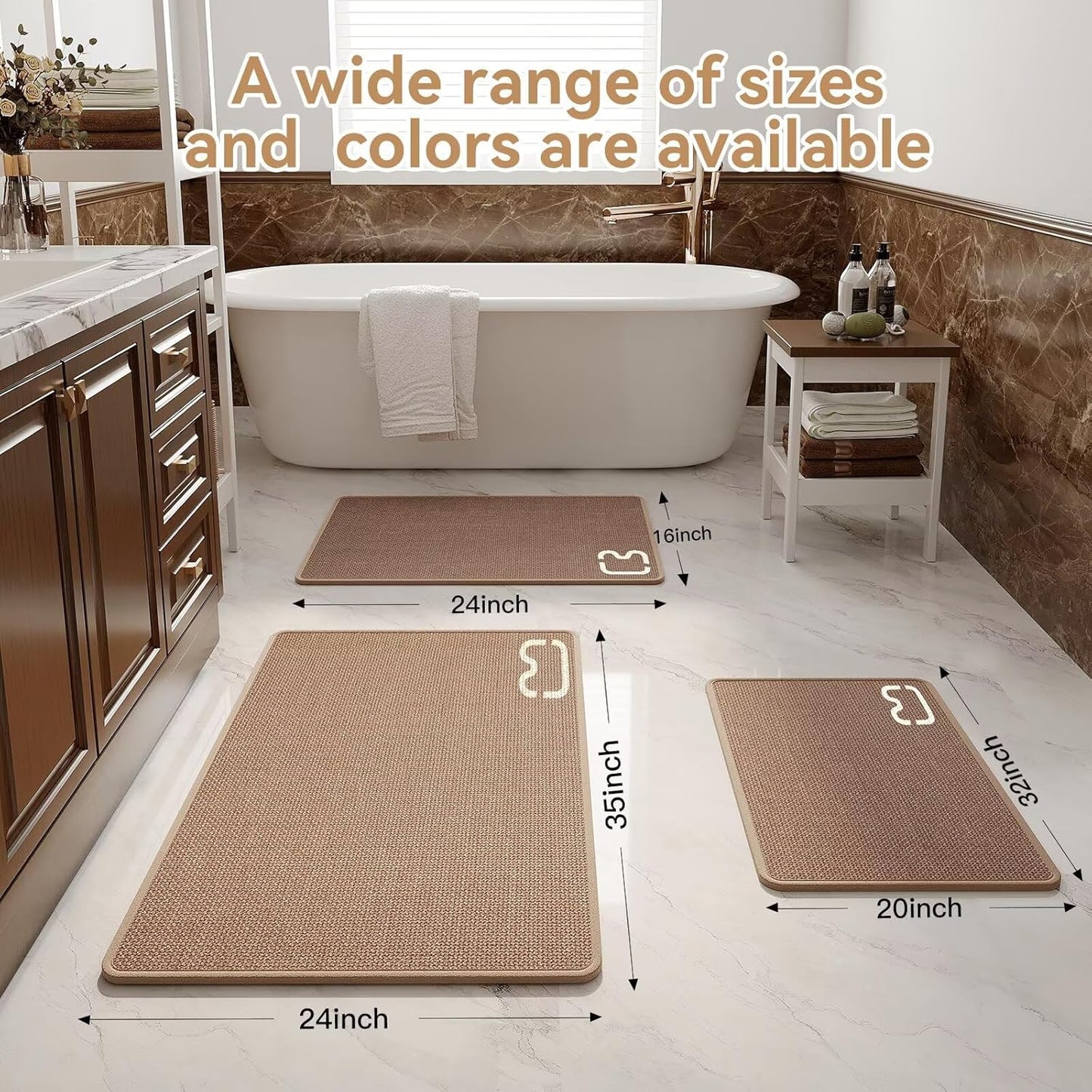 Braided Bathroom Runner Rugs Bath Mat Non Slip Washable, Rubber Backing Super Absorbent Ultra Thin Quick Dry Bath Rug Bathroom Floor Mat, Ideal for Hallway Bedroom Laundry Room, Brown 16"x47"