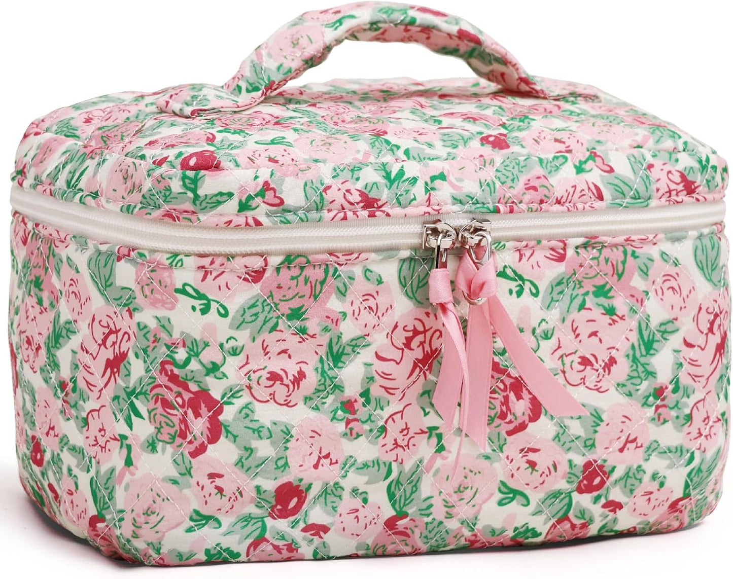 Prite Large Makeup Bag Cute Cosmetic Bag for Women Girls Floral Coquette Aesthetic Toiletry Bag Travel Make Up Organizer Bag (Rose Multiflora)