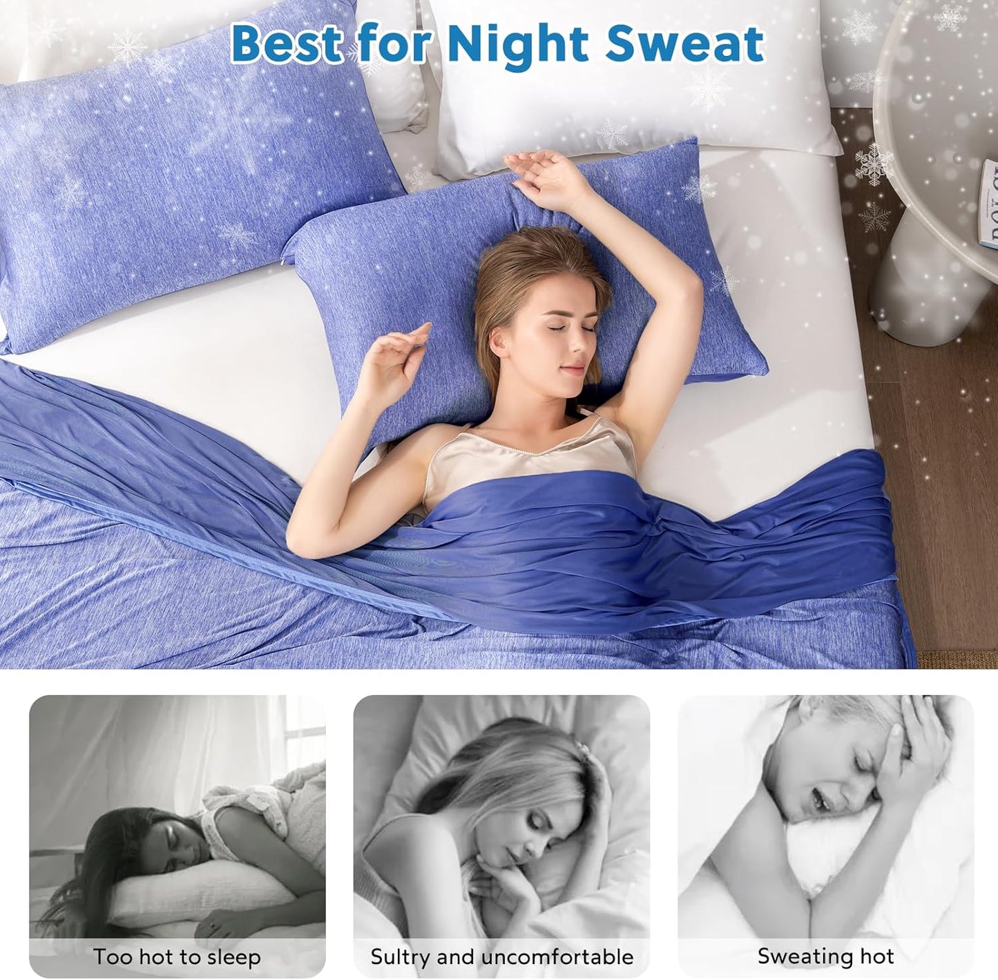 HOMFINE Cooling Pillowcases Body Size - Double Side Q-Max 0.439 Cooling Fiber for Pillow Protector, Breathable Cold Pillow Cover for Hot Sleeper Night Sweat, Zipper, 2 Pack (20"x54", Dark Blue)