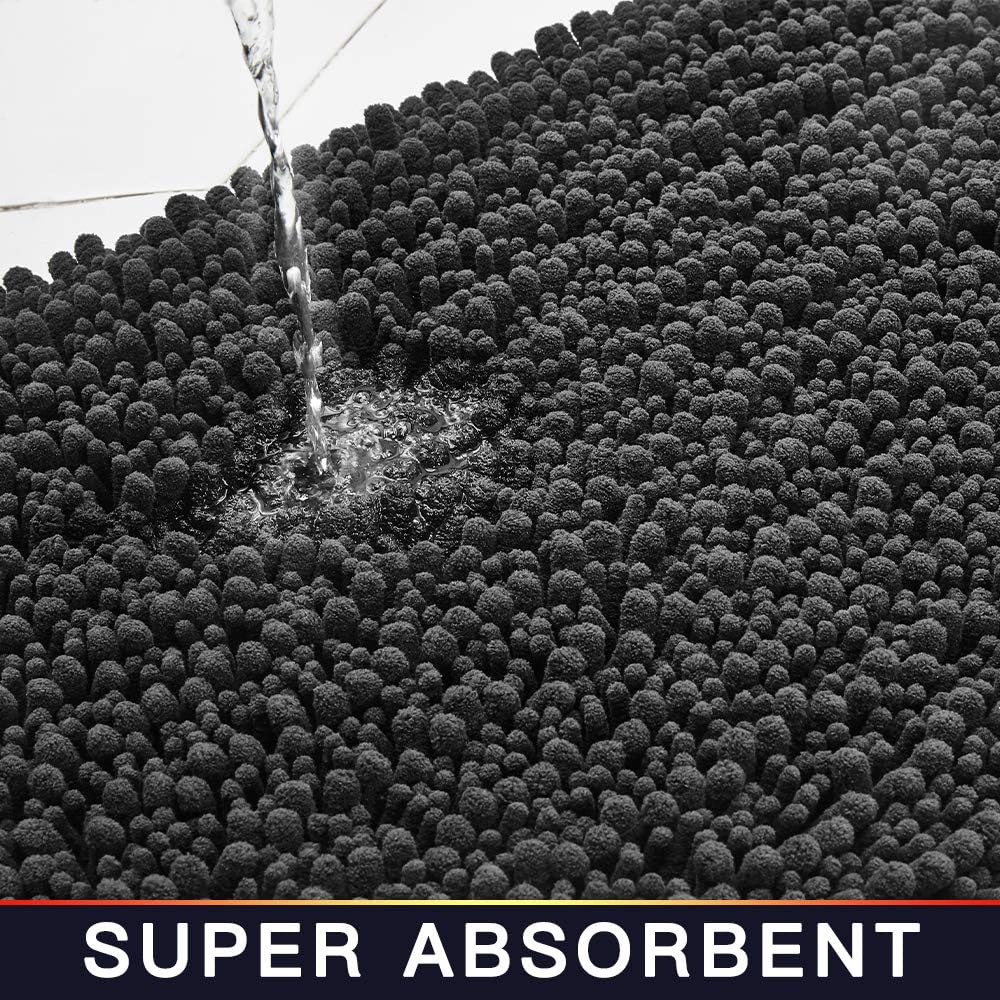 Walensee Large Bathroom Rug Non Slip Bath Mat (24x60 Inch Dark Gery) Water Absorbent Super Soft Shaggy Chenille Machine Washable Dry Extra Thick Perfect Absorbant Best Plush Carpet for Shower Floor