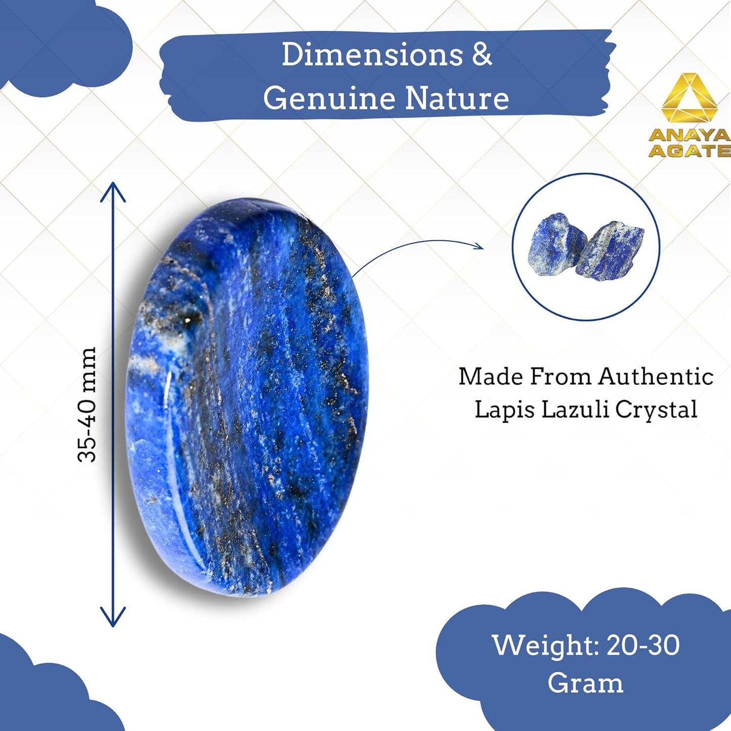 Lapis Lazuli Worry Stones – Crystal Thumb Worry Stone for Anguish, Stress – Relaxing and Soothing Balance Stones for Meditation, Stress Relief – Healing Stones and Crystals for Men and Women