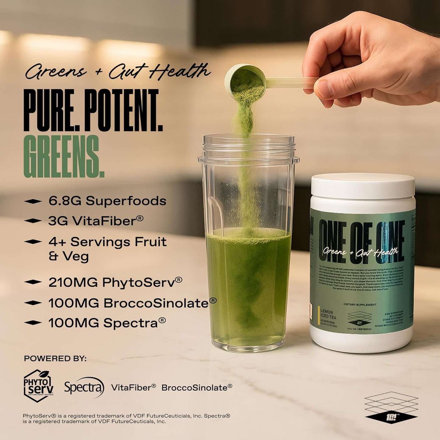 ONE OF ONE Greens & Gut Health – Superfood Greens Powder with Prebiotics, Probiotics & Digestive Enzymes for Gut Health, Immunity & Energy, No Artificial Sweeteners - Lemon Iced Tea, 30 Serving