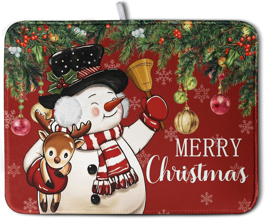 Christmas Dish Drying Mats for Kitchen Counter 18x24 Cute Snowman Red Dish Drying Pad for Dishes Winter Xmas Holiday Dish Draining Mat Absorbent Microfiber Dish Drainer Rack Mats