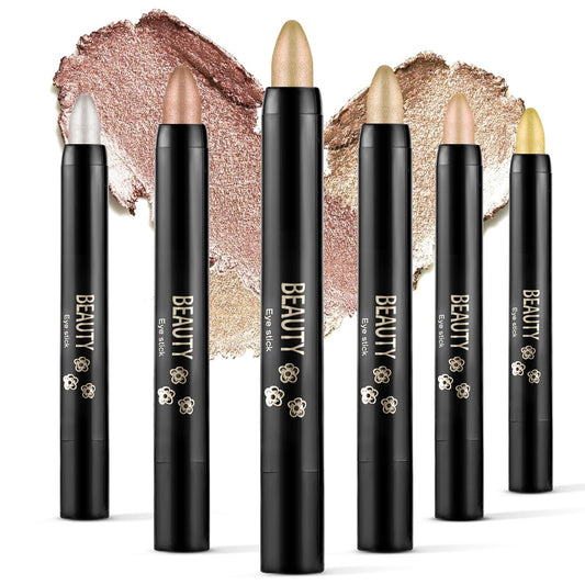 Boobeen 6PCS Cream Eyeshadow Stick Waterproof Pencil Crayon Eye Brightener Shimmer Pen Create Glitter Makeup, Easy to Use