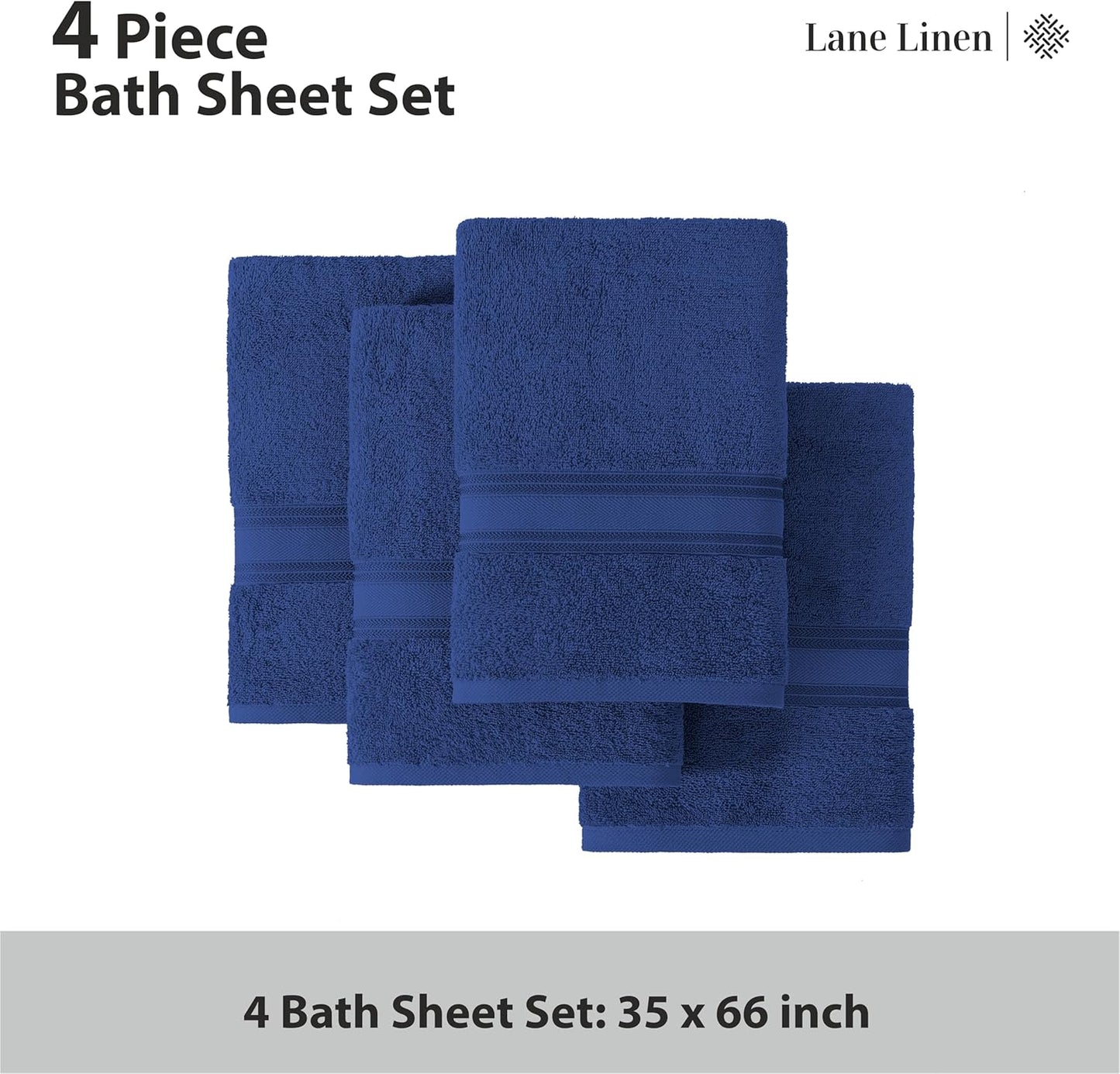 LANE LINEN 100% Cotton 4 Pack Bath Sheets Set (35"x66") - Zero Twist Cotton Extra Large Bath Towels Set - Quick Dry, Soft & Absorbent Oversized Towel Sets - Dorm Essentials for Boys - Navy Blue
