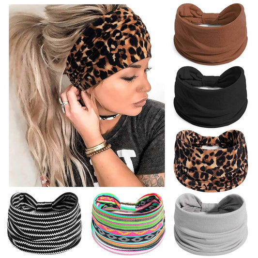 Wide Headbands for Women Knotted No Slip Head Bands Soft Turban Headband Hair Accessories Boho African Solid Color Head Wraps for Women Yoga Workout Pack of 6