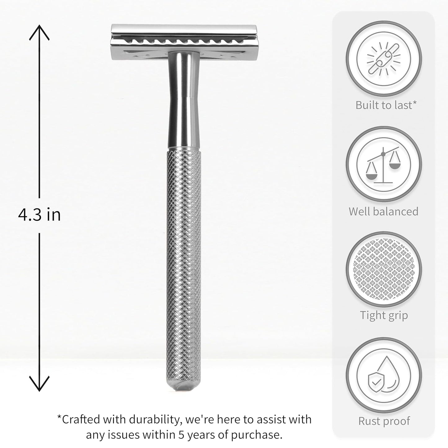 Bambaw Double Edge Safety Razor for Men & Women, Metal Razor with 5 Double Edge Safety Razor Blades, Eco-Friendly Razor – Silver