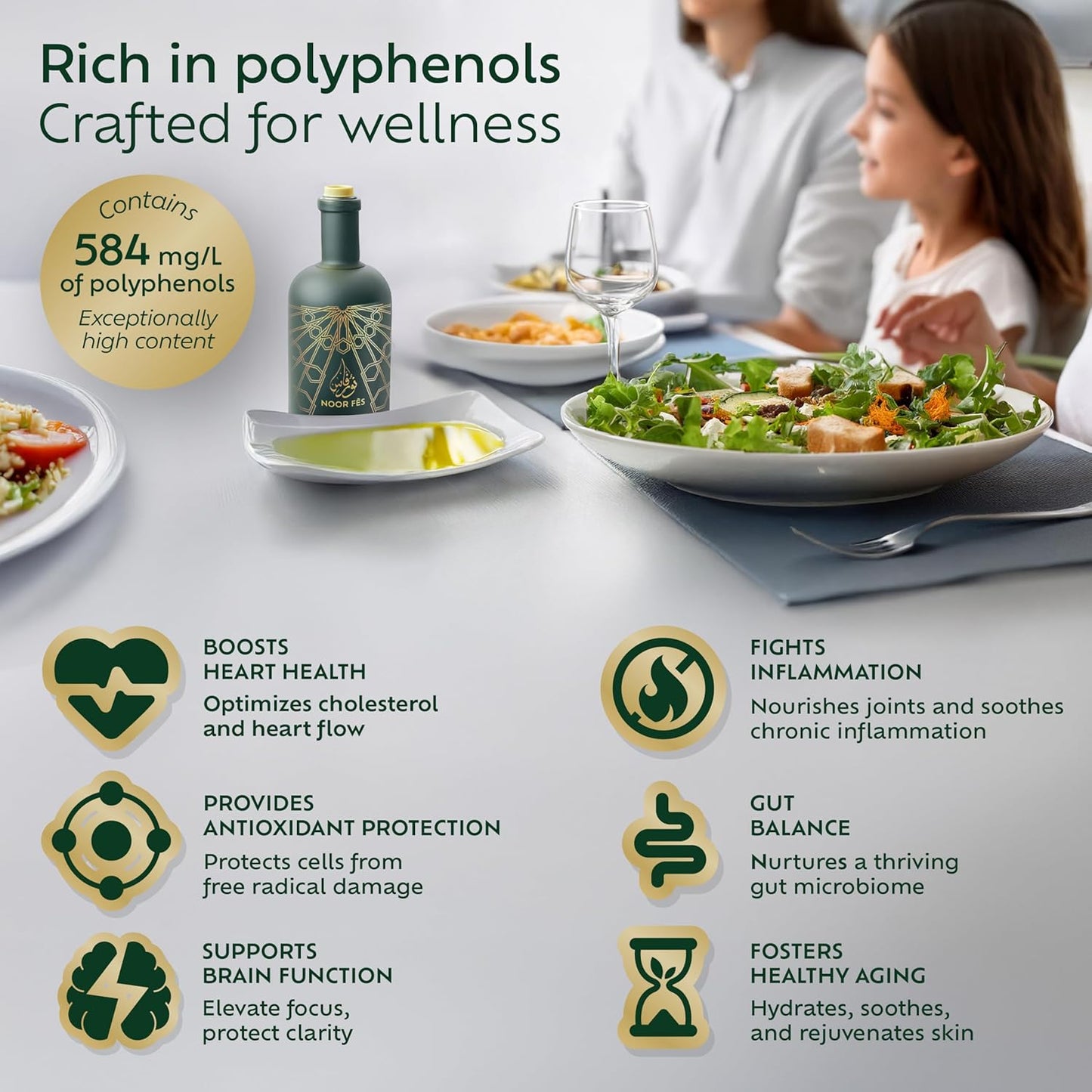 NOOR FÈS USDA Organic | 20+ Awards 584 mg/kg Polyphenol Rich | Premium Extra Virgin Olive Oil | Moroccan Cold Pressed EVOO | Less than 0.15% Acidity | Handpicked Picholine Olives | Pack of 2