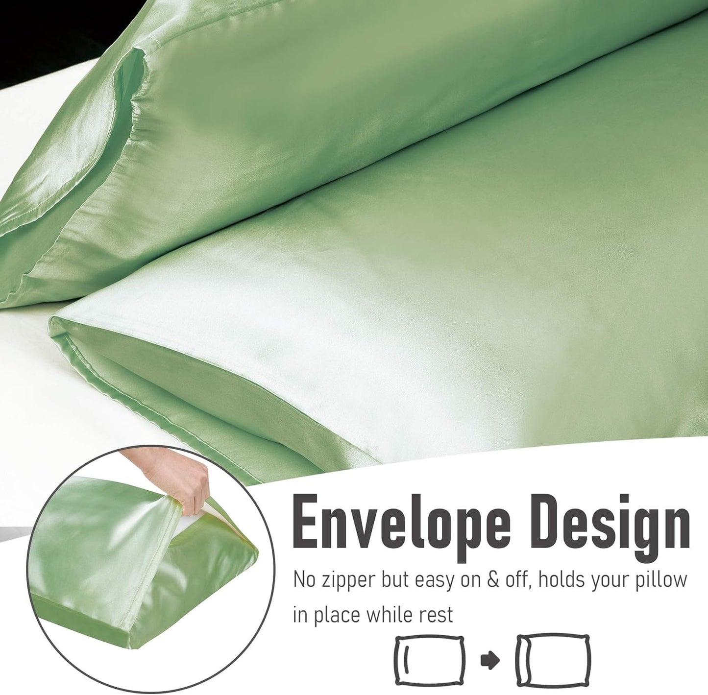 Tyfitb Satin Pillowcase Set for Hair & Skin Care – Cooling, Hypoallergenic, Anti-Frizz, Wrinkle-Free – Soft, Luxurious Pillowcases with Envelope Closure – 2-Pack, Queen Size 20x30, Gift-Ready