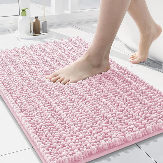 Arotive Luxury Chenille Bathroom Rug Mat, Extra Soft Thick Absorbent Shaggy Bath Rugs, Non-Slip Machine Wash Dry, Plush Bath Mats for Bathroom, Shower and Tub, 24x16, Pink