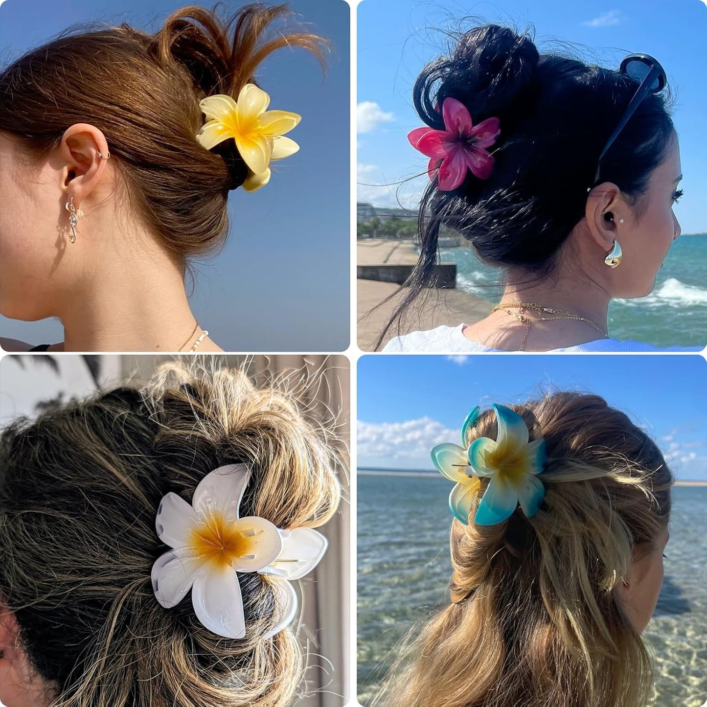 Flower Hair Claw Clips for Women, 8 Pack Hawaiian Flower Hair Clips, Plumeria Claw Clips for Thick Thin Hair, Large Strong Hold Nonslip Hawai Hair Accessories for Women Girls Gifts(Hawaiian-8 Colors)