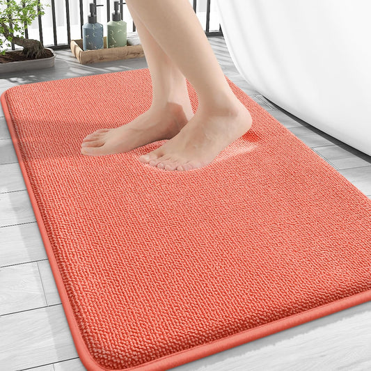 OLANLY Thick Memory Foam Bath Mat Rug 30x20, Extra Soft Absorbent Bathroom Rug, Quick Dry Bath Mats, Non-Slip, Machine Washable Carpet for Bathroom, Tub and Shower, Home Decor Accessories, Coral