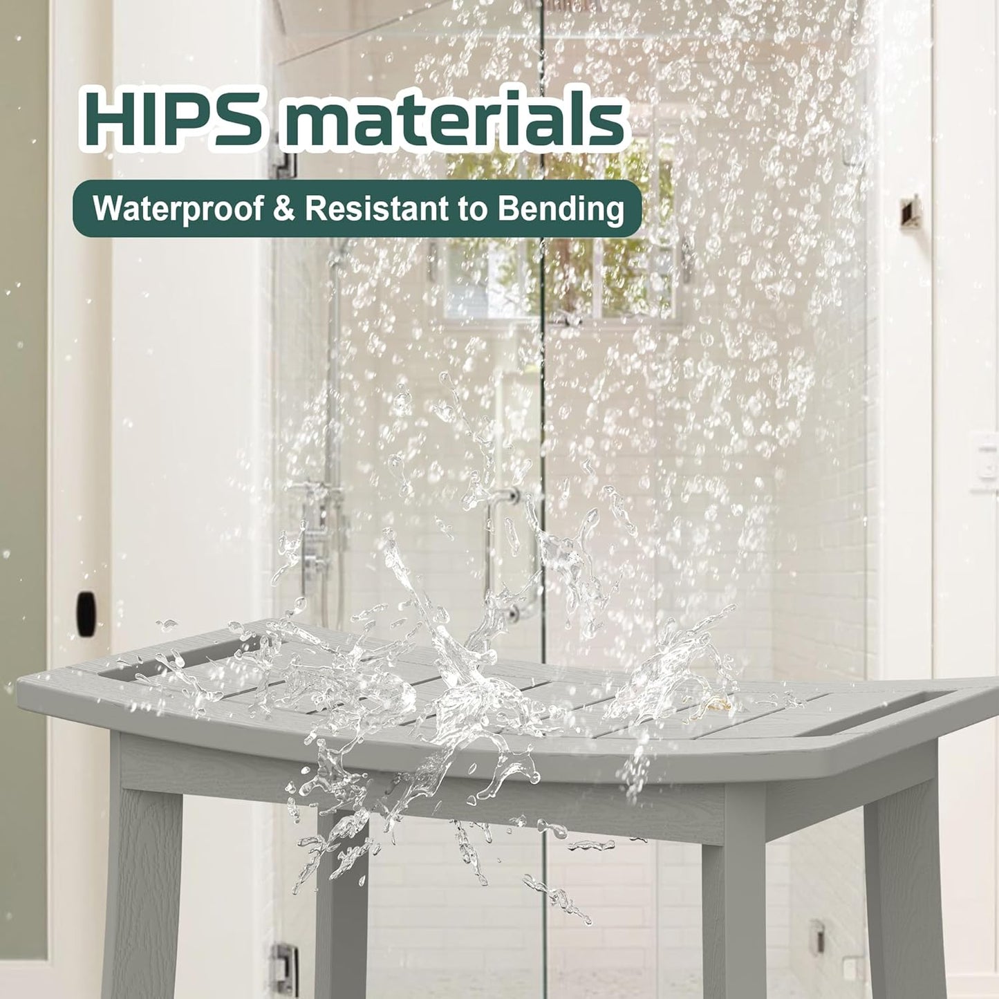 HIPS Shower Benches for Inside Shower, Waterproof Shower Stool with Storage Shelf & Adjustable Feet, SPA Bathroom Seat Chair for Shaving Legs, Indoor or Outdoor Use, Grey