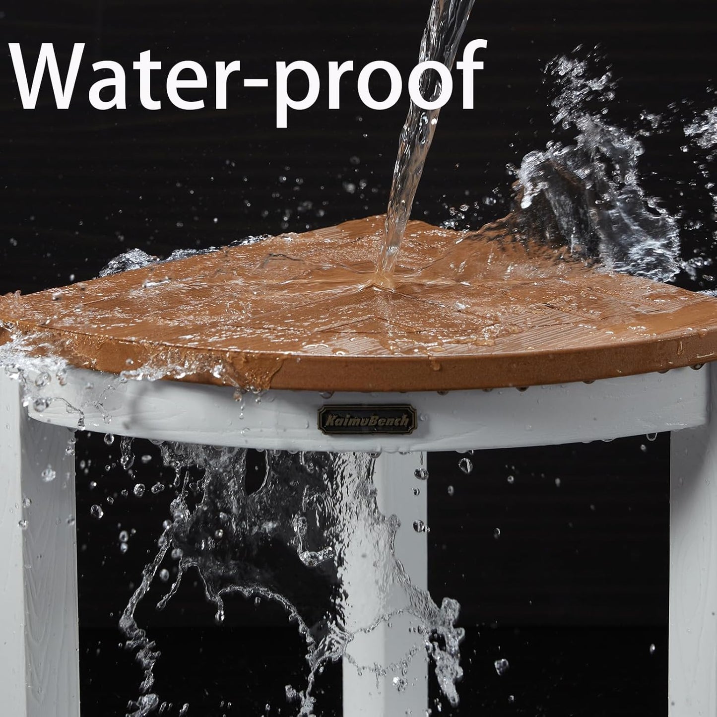 HDPS Corner Shower Stool for Shaving Leg, Waterproof Shower Bench Seat for Inside Shower, Poly Lumber Plastic Bath Shower Chair Seat, White+Brown, Weight Capacity 500LBS