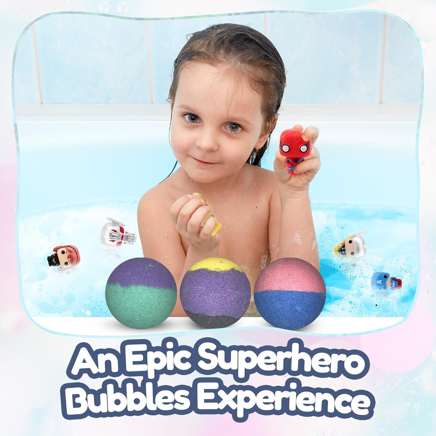 EvolutionUSA Black Epic Superhero Bath Bombs for Kids, 6 Super Hero Bath Bombs with Toy Inside, Lush Childrens Bathbombs, Organic Bathbomb with Surprise Inside, Fizzy Fun Superhero Bath Balls