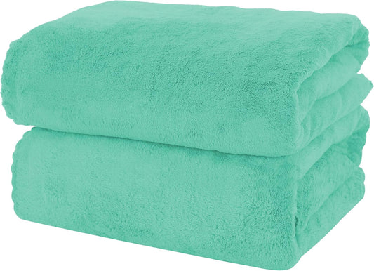 MOONQUEEN 2 Pack Premium Bath Towel Set - Quick Drying - Microfiber Coral Velvet Highly Absorbent Towels - Multipurpose Use as Bath Fitness, Bathroom, Shower, Sports, Yoga Towel (Aqua Green)