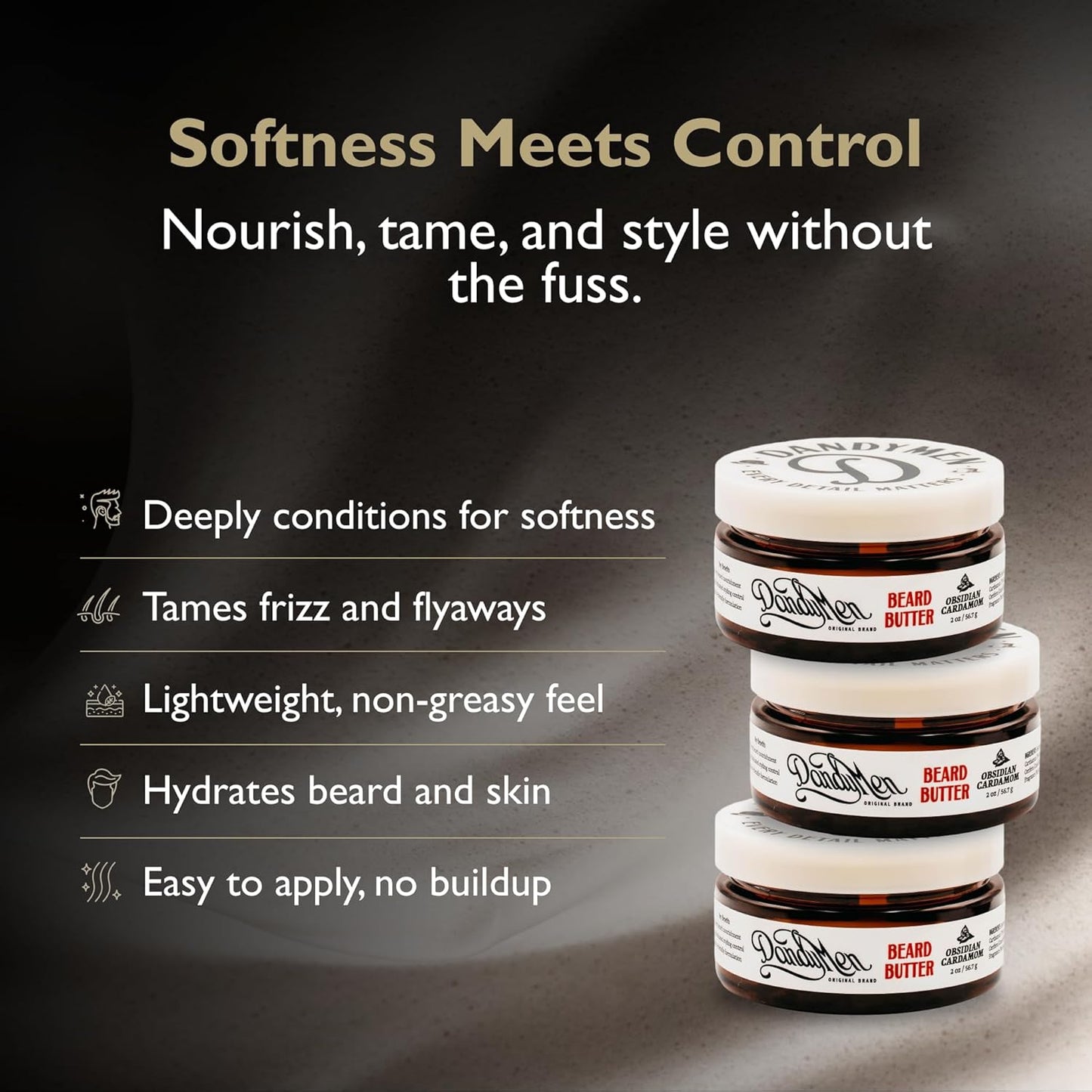 Beard Butter – Deep Hydration and Styling Control with Shea Butter & Argan Oil – 2 oz (Obsidian Cardamom)