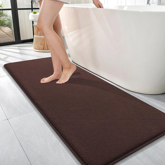 OLANLY Thick Memory Foam Bath Mat Rug 47x17, Extra Soft Absorbent Bathroom Rug, Quick Dry Bath Mats, Non-Slip, Machine Washable Carpet for Bathroom, Tub and Shower, Home Decor Accessories, Brown