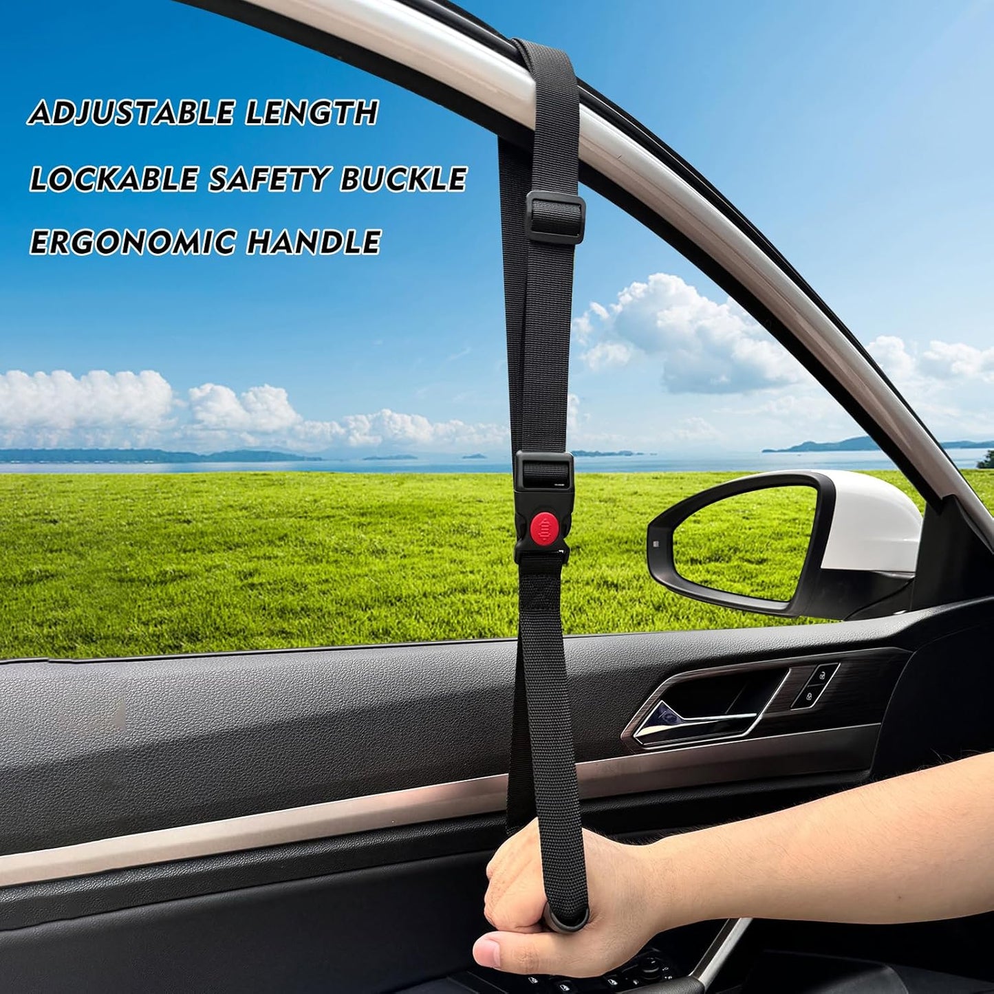 Car Door Handle for Elderly, Portable Car Assist Handle, with Car Grab Handle, Vehicle Assist Handles Designed for Seniors and Handicapped (Blue - 1 Pack Handle + Strap)