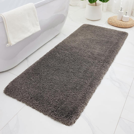 ILANGO Dark Gray Bathroom Rugs 48" × 24" Non Slip & Super Absorbent Extra Thick Soft, Washable Bath Mat for Floor, Microfiber Plush Shaggy Bath Rug with Rubber for Bathtub Shower Room Sink
