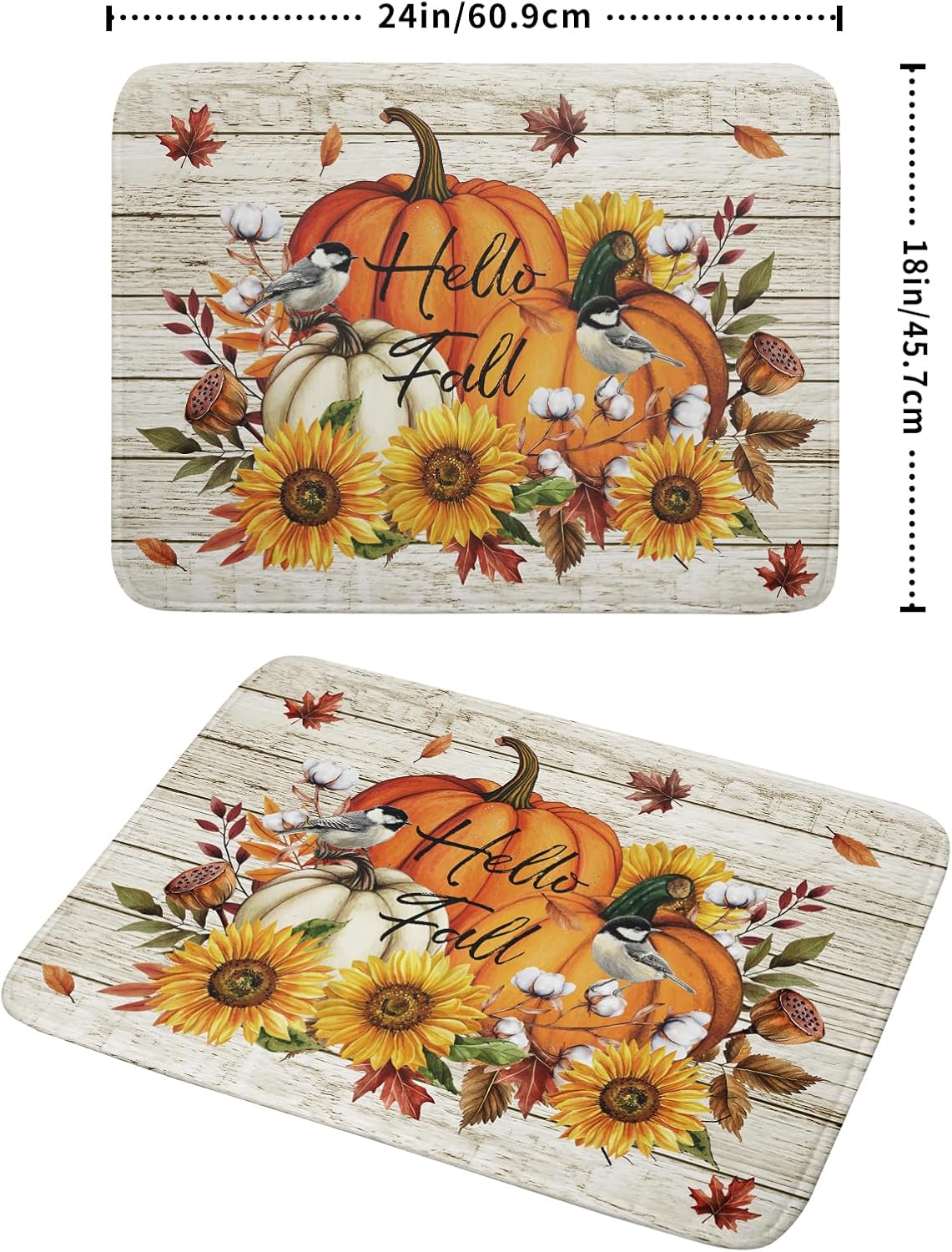 Hello Fall Dish Drying Mat Autumn Pumpkin Dish Drainer Rack Mats 18"x24" Fast Dry Microfiber Dish Drying Pad for Kitchen Countertop Table