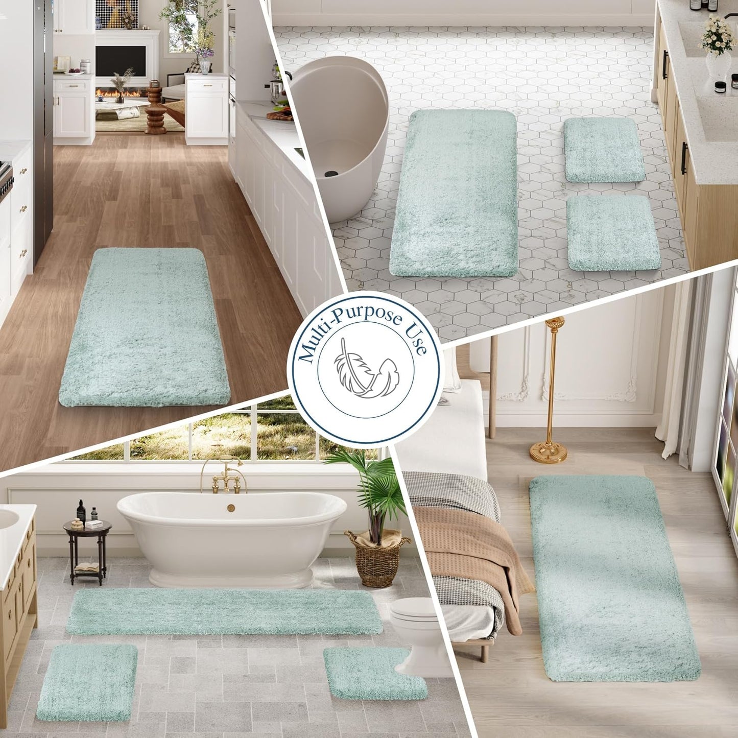 Walensee Large Bathroom Rug (24 x 60, Aqua) Extra Soft and Absorbent Shaggy Bath Mat Machine Washable Microfiber Non Slip Rubber Back