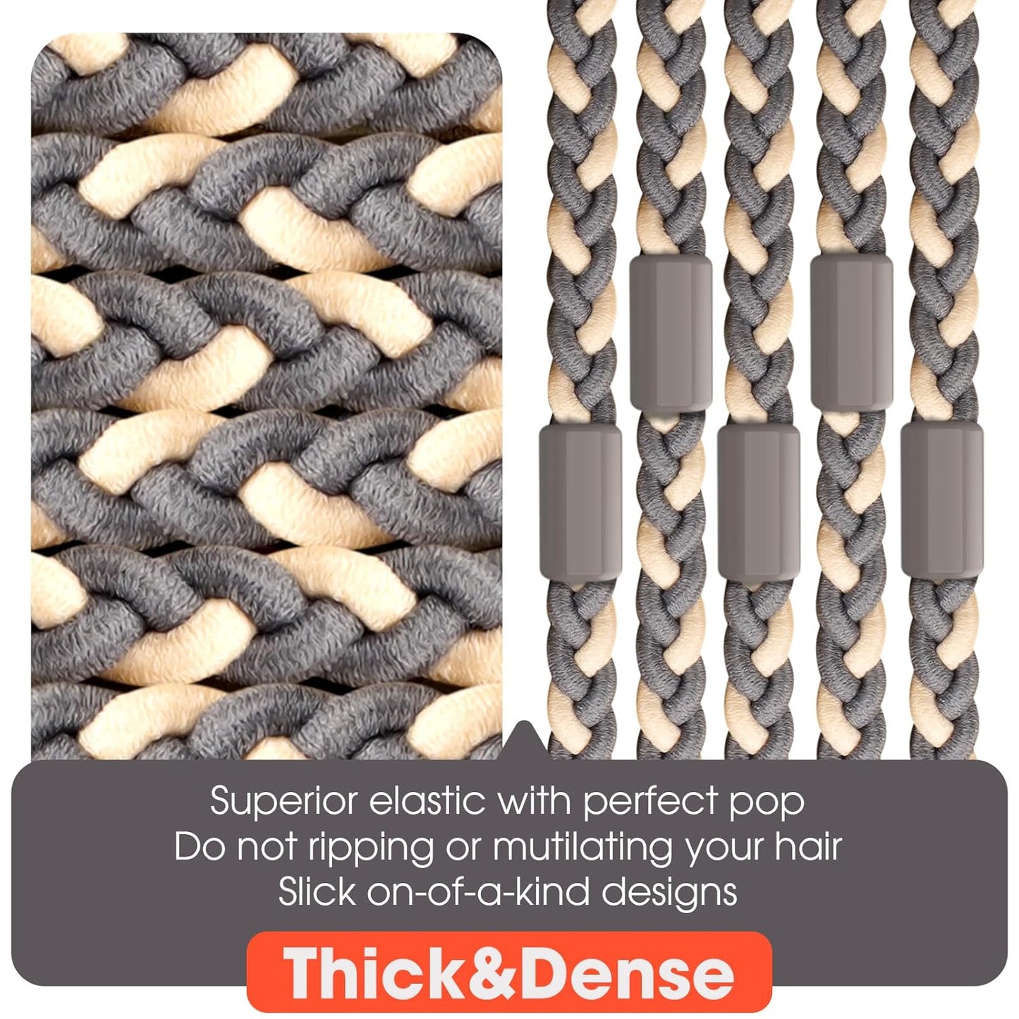 EasYoung 10pcs Braided Elastic Buns Hair Coils for Curly/Long Thick Dense Hair - No Crease, Suitable for Men & Women