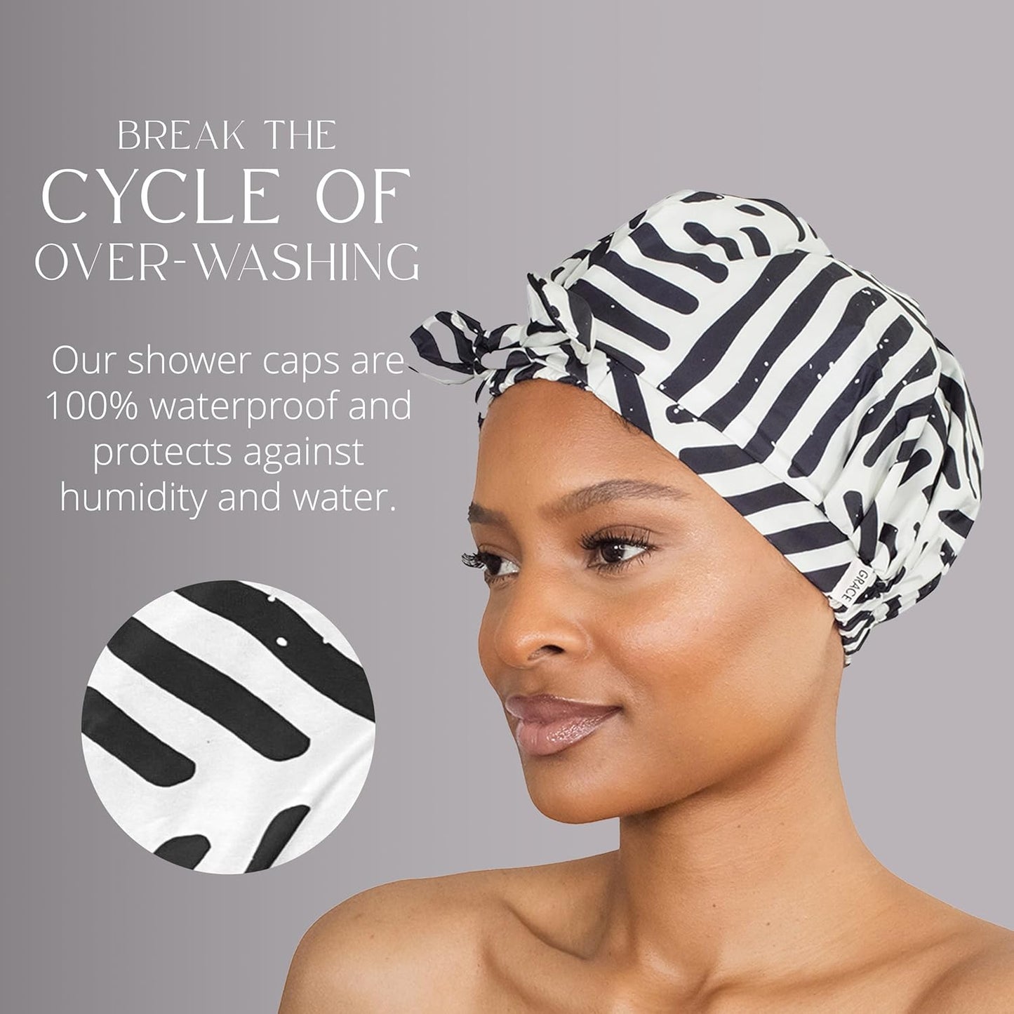 GRACE & COMPANY Luxury Shower Cap For Women - 100% Waterproof, Reusable, Washable & Breathable Shower Caps - Waymaker
