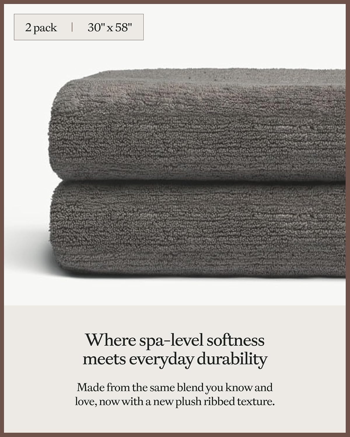 Cozy Earth Ribbed Bath Towel Set - 60% Cotton 40% Viscose from Bamboo Bathroom Towels - Soft & Absorbent Textured Ribbed Pattern - 2 Pack Charcoal