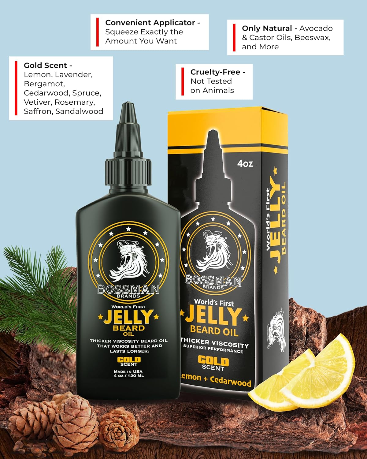 Bossman Jelly Beard Oil for Men (4 oz, Gold Scent) – Softens, Moisturizes & Conditions with Natural Ingredients