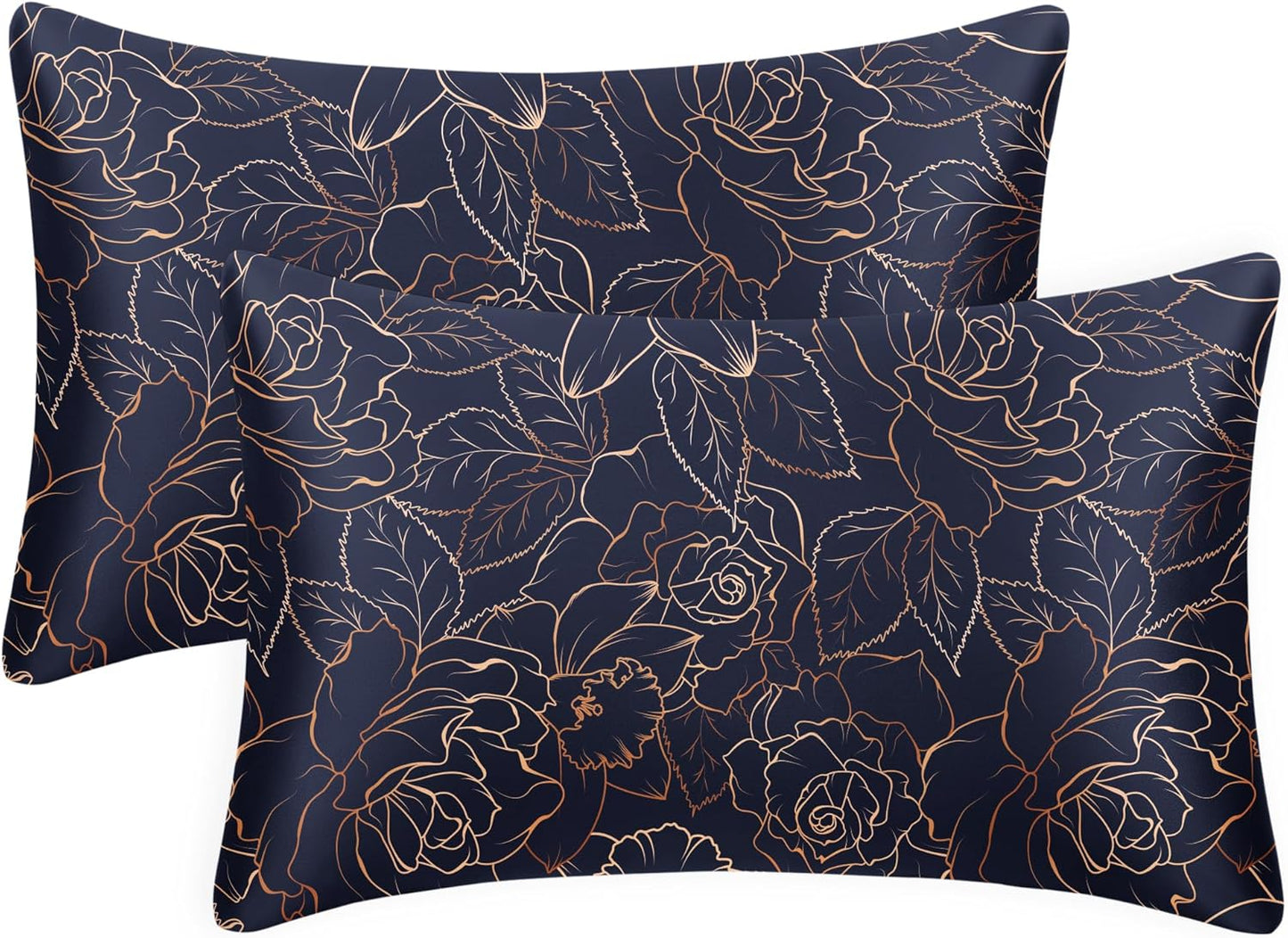 EXQ Home Satin Pillowcase for Hair and Skin- Rose on Blue Silk Pillowcase 2 Pack 20x26 inches - Standard Size Pillow Cases with Envelope Closure, Gifts for Women