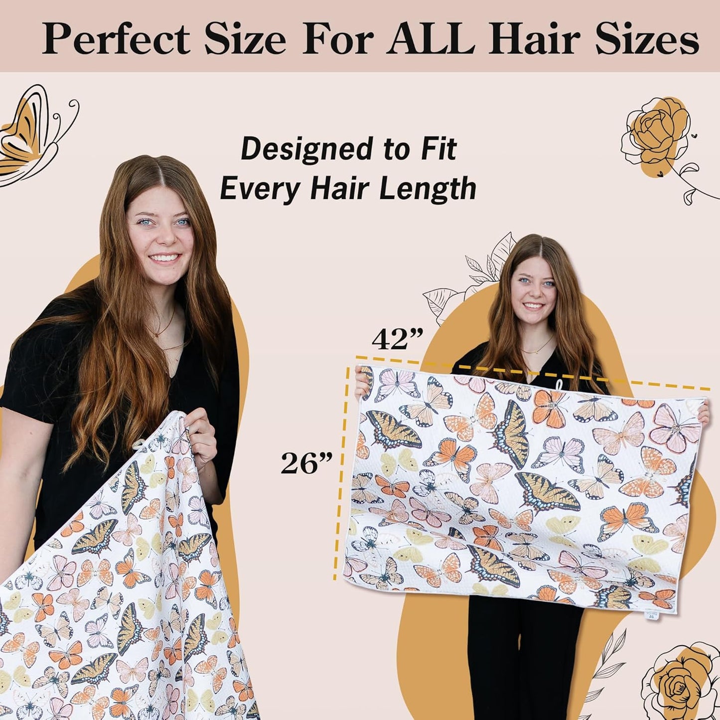 Microfiber Hair Towel Wrap for Women - Anti-Frizz Quick Dry Hair Wrap for Long Hair - Hair Towels for Women, Hair Drying Towel Wrap-Monarch Butterflies