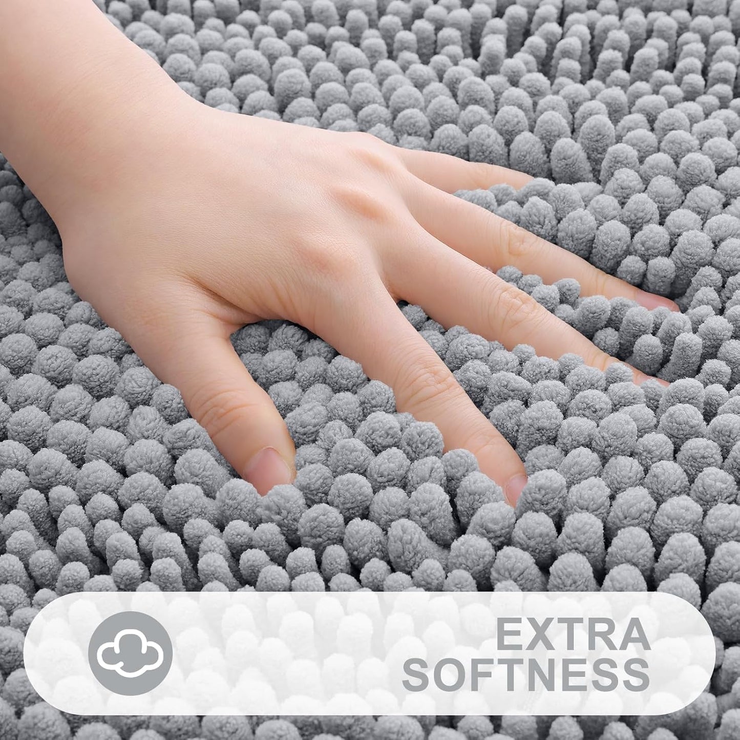 Grandaily Chenille Striped Bathroom Rugs 47x24, Extra Thick and Absorbent Bath Mats, Non-Slip Soft Plush Shaggy Shower Carpet, Machine Wash Dry, Bath Rug for Bathroom, Grey