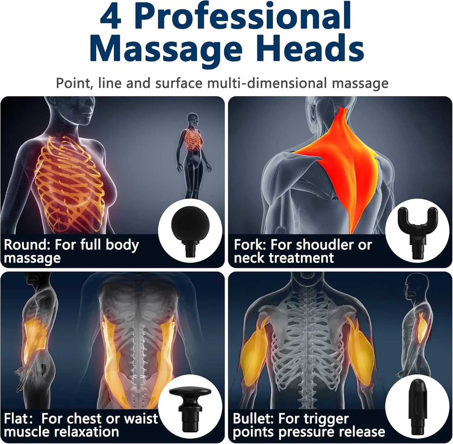 Massage Gun with Upgraded Extension Handle, Back Massager for Pain Relief Deep Tissue, Muscles/Neck/Shoulders/Waist/Legs Massager with 4 Massage Heads & 6 Speed Levels & 3 Massage Modes