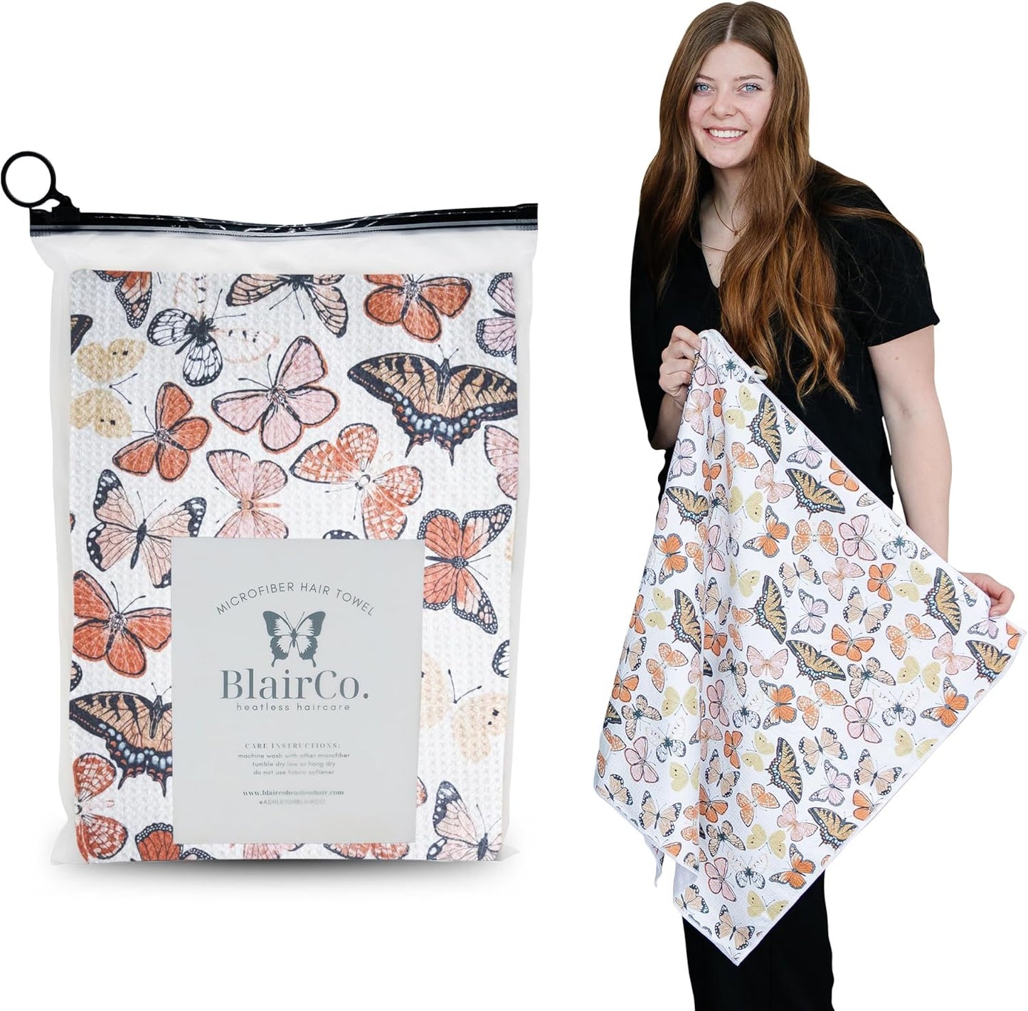 Microfiber Hair Towel Wrap for Women - Anti-Frizz Quick Dry Hair Wrap for Long Hair - Hair Towels for Women, Hair Drying Towel Wrap-Monarch Butterflies