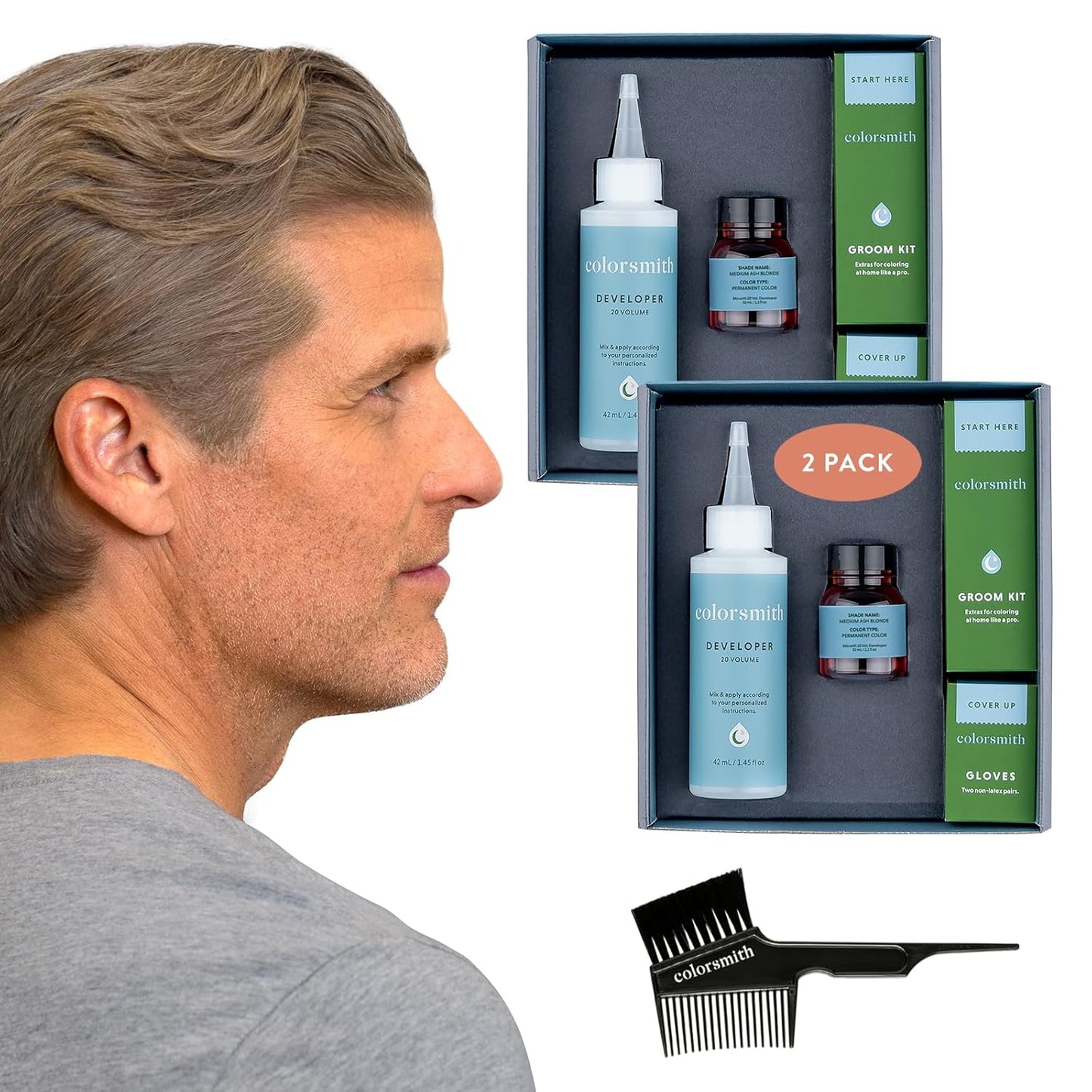 Hair & Beard Color for Full Gray Coverage 2 pack - Medium Ash Blonde - Ammonia-Free Complete Men’s At-home Beard & Hair Dye Kit, Professional-grade Permanent Hair Color (8.1)