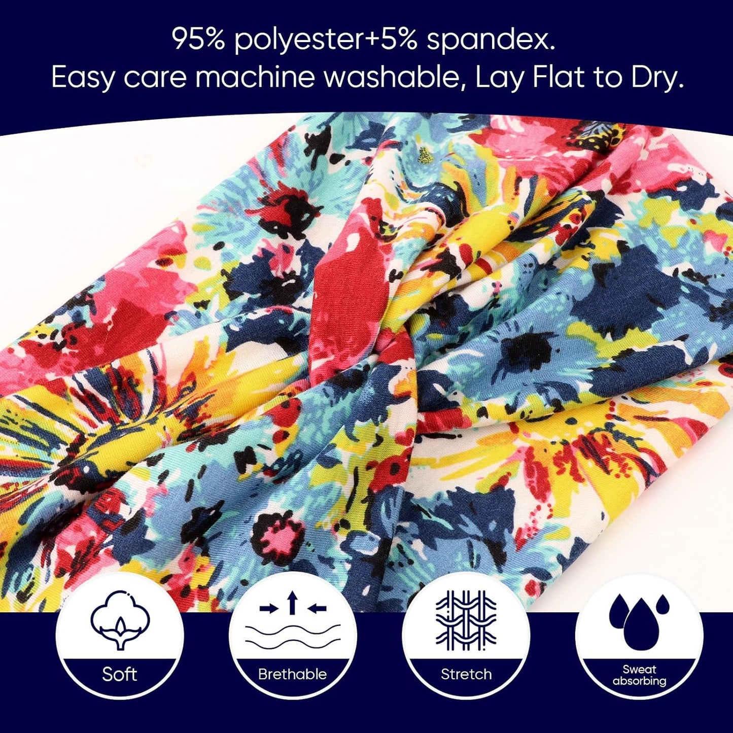 DRESHOW 4 Pack Turban Headbands for Women Wide Vintage Head Wraps Knotted Cute Hair Band Accessories